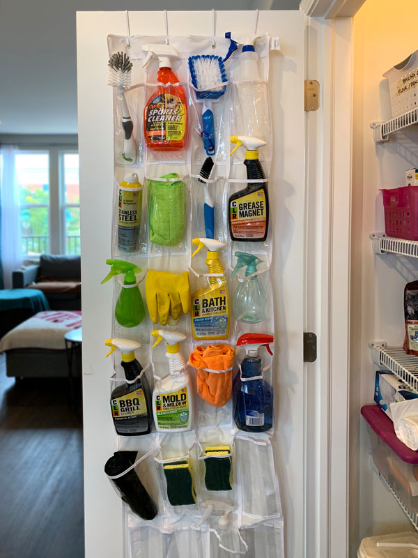 CLR Cleaning Products in a Shoe Organizer