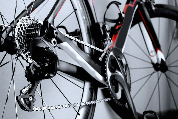 Closeup of a clean, shining bike chain